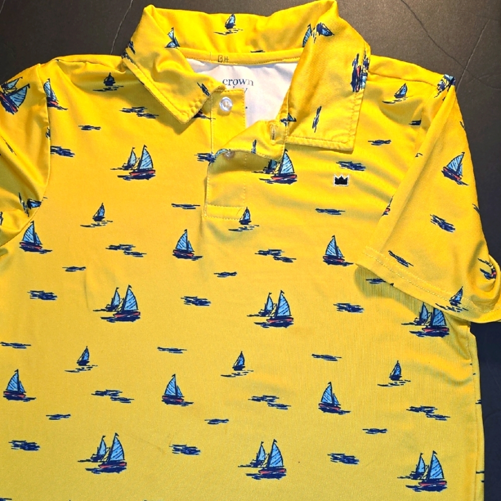 Crown & Ivy Yellow Polo with Blue Sailboat Design